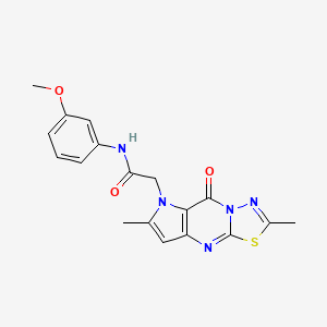 2-{5,11-dimethyl-2-oxo-10-thia-1,4,8,12-tetraazatricyclo[7.3.0.0^{3,7}]dodeca-3(7),5,8,11-tetraen-4-yl}-N-(3-methoxyphenyl)acetamide