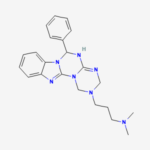 molecular formula C22H27N7 B11192736 N,N-dimethyl-3-(9-phenyl-2,4,6,8,10,17-hexazatetracyclo[8.7.0.02,7.011,16]heptadeca-1(17),6,11,13,15-pentaen-4-yl)propan-1-amine 