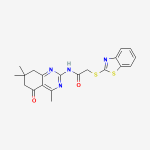 molecular formula C20H20N4O2S2 B11192820 2-(1,3-benzothiazol-2-ylsulfanyl)-N-(4,7,7-trimethyl-5-oxo-5,6,7,8-tetrahydroquinazolin-2-yl)acetamide 