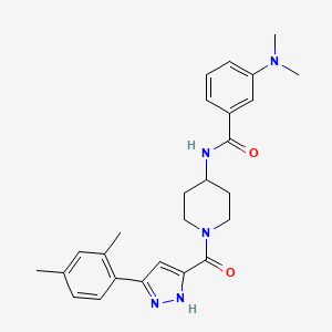 molecular formula C26H31N5O2 B11192903 3-(Dimethylamino)-N-{1-[3-(2,4-dimethylphenyl)-1H-pyrazole-5-carbonyl]piperidin-4-YL}benzamide 