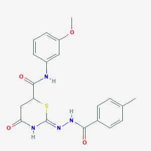 N-(3-methoxyphenyl)-2-{2-[(4-methylphenyl)carbonyl]hydrazinyl}-4-oxo-5,6-dihydro-4H-1,3-thiazine-6-carboxamide