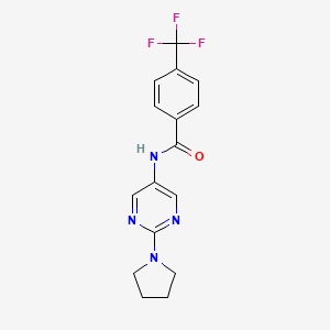 molecular formula C16H15F3N4O B11193244 N-[2-(1-Pyrrolidinyl)-5-pyrimidinyl]-4-(trifluoromethyl)benzamide 