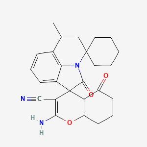 2-Amino-6'-methyl-2',5-dioxo-5,5',6,6',7,8-hexahydrodispiro[chromene-4,1'-pyrrolo[3,2,1-ij]quinoline-4',1''-cyclohexane]-3-carbonitrile