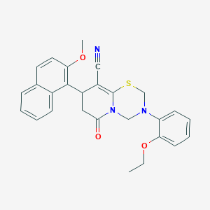 molecular formula C27H25N3O3S B11193418 3-(2-Ethoxyphenyl)-8-(2-methoxynaphthalen-1-yl)-6-oxo-2,4,7,8-tetrahydropyrido[2,1-b][1,3,5]thiadiazine-9-carbonitrile 