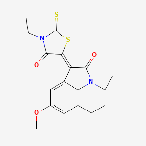 (1Z)-1-(3-ethyl-4-oxo-2-thioxo-1,3-thiazolidin-5-ylidene)-8-methoxy-4,4,6-trimethyl-5,6-dihydro-4H-pyrrolo[3,2,1-ij]quinolin-2(1H)-one