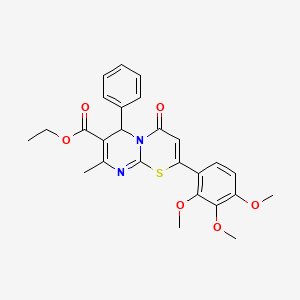 molecular formula C26H26N2O6S B11193489 ethyl 8-methyl-4-oxo-6-phenyl-2-(2,3,4-trimethoxyphenyl)-4H,6H-pyrimido[2,1-b][1,3]thiazine-7-carboxylate 