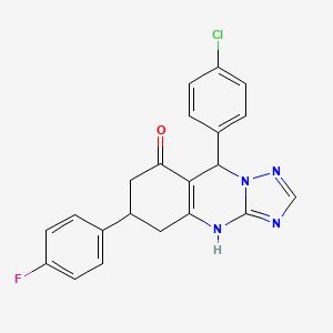 molecular formula C21H16ClFN4O B11193646 9-(4-Chlorophenyl)-6-(4-fluorophenyl)-5,6,7,9-tetrahydro[1,2,4]triazolo[5,1-b]quinazolin-8-ol 