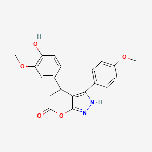 molecular formula C20H18N2O5 B11193738 4-(4-hydroxy-3-methoxyphenyl)-3-(4-methoxyphenyl)-4,5-dihydropyrano[2,3-c]pyrazol-6(1H)-one 