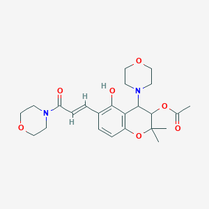 molecular formula C24H32N2O7 B11193746 5-hydroxy-2,2-dimethyl-4-(morpholin-4-yl)-6-[(1E)-3-(morpholin-4-yl)-3-oxoprop-1-en-1-yl]-3,4-dihydro-2H-chromen-3-yl acetate 