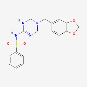 molecular formula C17H18N4O4S B11193776 N-[5-(1,3-benzodioxol-5-ylmethyl)-1,4,5,6-tetrahydro-1,3,5-triazin-2-yl]benzenesulfonamide 