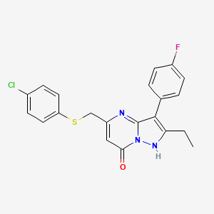 molecular formula C21H17ClFN3OS B11193804 5-{[(4-chlorophenyl)sulfanyl]methyl}-2-ethyl-3-(4-fluorophenyl)pyrazolo[1,5-a]pyrimidin-7(4H)-one 