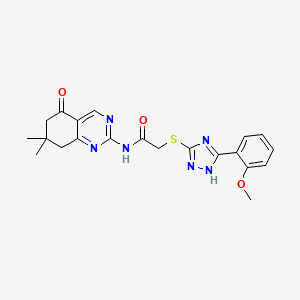 molecular formula C21H22N6O3S B11193869 N-(7,7-dimethyl-5-oxo-5,6,7,8-tetrahydroquinazolin-2-yl)-2-{[5-(2-methoxyphenyl)-4H-1,2,4-triazol-3-yl]sulfanyl}acetamide 