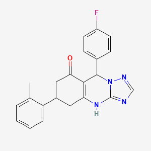 molecular formula C22H19FN4O B11194034 9-(4-fluorophenyl)-6-(2-methylphenyl)-5,6,7,9-tetrahydro[1,2,4]triazolo[5,1-b]quinazolin-8(4H)-one 