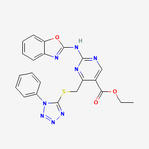 ethyl 2-(1,3-benzoxazol-2-ylamino)-4-{[(1-phenyl-1H-tetrazol-5-yl)sulfanyl]methyl}pyrimidine-5-carboxylate