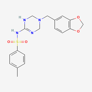 molecular formula C18H20N4O4S B11194284 N-[5-(1,3-benzodioxol-5-ylmethyl)-1,4,5,6-tetrahydro-1,3,5-triazin-2-yl]-4-methylbenzenesulfonamide 