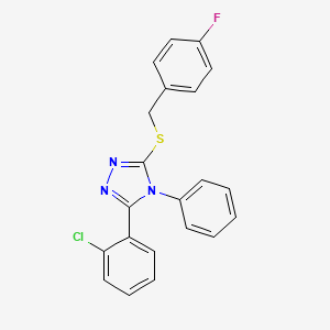 molecular formula C21H15ClFN3S B11194330 3-(2-chlorophenyl)-5-{[(4-fluorophenyl)methyl]sulfanyl}-4-phenyl-4H-1,2,4-triazole 