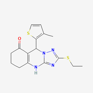 molecular formula C16H18N4OS2 B11194352 2-(Ethylsulfanyl)-9-(3-methylthiophen-2-yl)-5,6,7,9-tetrahydro[1,2,4]triazolo[5,1-b]quinazolin-8-ol 