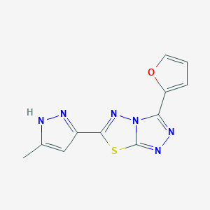 3-(furan-2-yl)-6-(3-methyl-1H-pyrazol-5-yl)[1,2,4]triazolo[3,4-b][1,3,4]thiadiazole