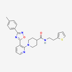 molecular formula C26H27N5O2S B11195033 1-{3-[3-(4-methylphenyl)-1,2,4-oxadiazol-5-yl]pyridin-2-yl}-N-[2-(thiophen-2-yl)ethyl]piperidine-4-carboxamide 