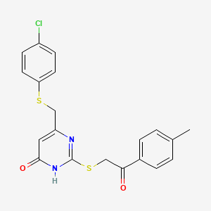 molecular formula C20H17ClN2O2S2 B11195057 2-[(4-{[(4-Chlorophenyl)sulfanyl]methyl}-6-hydroxypyrimidin-2-yl)sulfanyl]-1-(4-methylphenyl)ethanone 