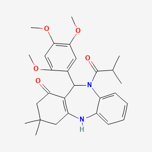 molecular formula C28H34N2O5 B11195260 10-isobutyryl-3,3-dimethyl-11-(2,4,5-trimethoxyphenyl)-2,3,4,5,10,11-hexahydro-1H-dibenzo[b,e][1,4]diazepin-1-one 