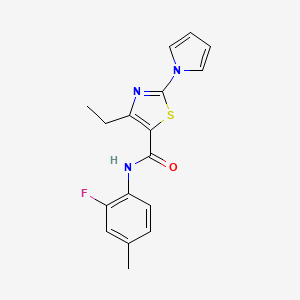 molecular formula C17H16FN3OS B11195302 4-ethyl-N-(2-fluoro-4-methylphenyl)-2-(1H-pyrrol-1-yl)-1,3-thiazole-5-carboxamide 