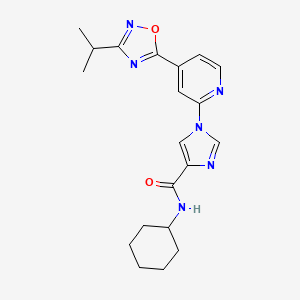 molecular formula C20H24N6O2 B11195409 N-cyclohexyl-1-{4-[3-(propan-2-yl)-1,2,4-oxadiazol-5-yl]pyridin-2-yl}-1H-imidazole-4-carboxamide 