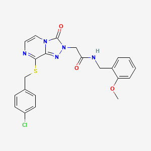 molecular formula C22H20ClN5O3S B11195415 2-(8-((4-chlorobenzyl)thio)-3-oxo-[1,2,4]triazolo[4,3-a]pyrazin-2(3H)-yl)-N-(2-methoxybenzyl)acetamide 