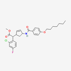 molecular formula C28H33ClFNO4 B11195416 Methyl 2-(2-chloro-4-fluorophenyl)-2-{4-[4-(heptyloxy)benzamido]cyclopent-2-EN-1-YL}acetate 