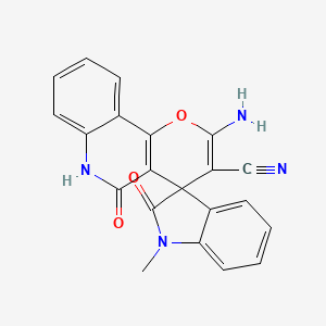 molecular formula C21H14N4O3 B11195512 2'-Amino-1-methyl-2,5'-dioxo-1,2,5',6'-tetrahydrospiro[indole-3,4'-pyrano[3,2-c]quinoline]-3'-carbonitrile 