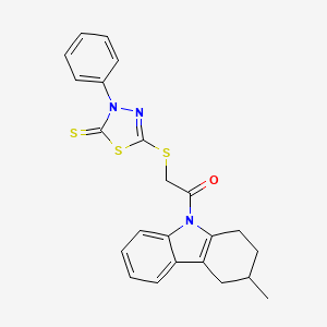 molecular formula C23H21N3OS3 B11195591 1-(3-methyl-1,2,3,4-tetrahydro-9H-carbazol-9-yl)-2-[(4-phenyl-5-thioxo-4,5-dihydro-1,3,4-thiadiazol-2-yl)sulfanyl]ethanone 