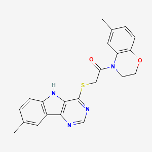 1-(6-methyl-2,3-dihydro-4H-1,4-benzoxazin-4-yl)-2-[(8-methyl-5H-pyrimido[5,4-b]indol-4-yl)sulfanyl]ethanone