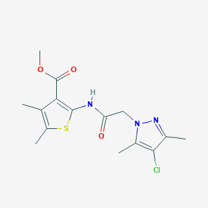 molecular formula C15H18ClN3O3S B11195789 methyl 2-{[(4-chloro-3,5-dimethyl-1H-pyrazol-1-yl)acetyl]amino}-4,5-dimethylthiophene-3-carboxylate 