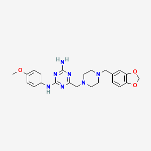 molecular formula C23H27N7O3 B11195814 6-{[4-(1,3-benzodioxol-5-ylmethyl)piperazin-1-yl]methyl}-N-(4-methoxyphenyl)-1,3,5-triazine-2,4-diamine 