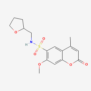 molecular formula C16H19NO6S B11195892 7-methoxy-4-methyl-2-oxo-N-(tetrahydrofuran-2-ylmethyl)-2H-chromene-6-sulfonamide 