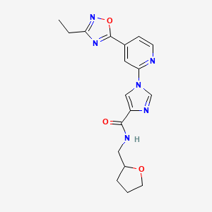 molecular formula C18H20N6O3 B11195973 1-[4-(3-ethyl-1,2,4-oxadiazol-5-yl)pyridin-2-yl]-N-(tetrahydrofuran-2-ylmethyl)-1H-imidazole-4-carboxamide 