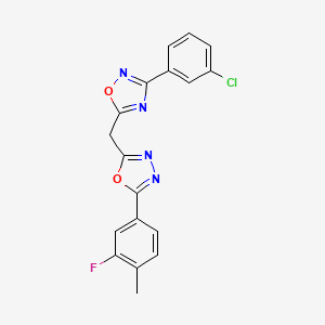 molecular formula C18H12ClFN4O2 B11196035 3-(3-Chlorophenyl)-5-{[5-(3-fluoro-4-methylphenyl)-1,3,4-oxadiazol-2-yl]methyl}-1,2,4-oxadiazole 