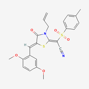 molecular formula C24H22N2O5S2 B11196130 (2E)-[(5Z)-5-(2,5-dimethoxybenzylidene)-4-oxo-3-(prop-2-en-1-yl)-1,3-thiazolidin-2-ylidene][(4-methylphenyl)sulfonyl]ethanenitrile 