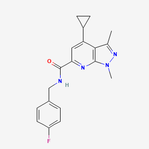 molecular formula C19H19FN4O B11196161 1H-Pyrazolo[3,4-b]pyridine-6-carboxamide, 4-cyclopropyl-N-[(4-fluorophenyl)methyl]-1,3-dimethyl- 