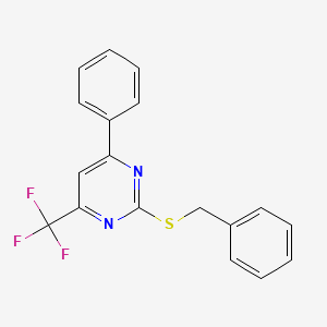 molecular formula C18H13F3N2S B11196188 2-(Benzylsulfanyl)-4-phenyl-6-(trifluoromethyl)pyrimidine 