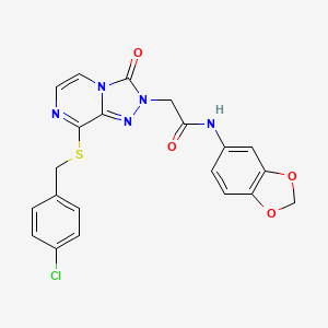 molecular formula C21H16ClN5O4S B11196212 N-(1,3-benzodioxol-5-yl)-2-{8-[(4-chlorobenzyl)sulfanyl]-3-oxo[1,2,4]triazolo[4,3-a]pyrazin-2(3H)-yl}acetamide 