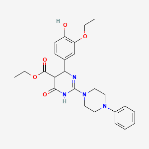 Ethyl 6-(3-ethoxy-4-hydroxyphenyl)-4-oxo-2-(4-phenylpiperazin-1-yl)-1,4,5,6-tetrahydropyrimidine-5-carboxylate