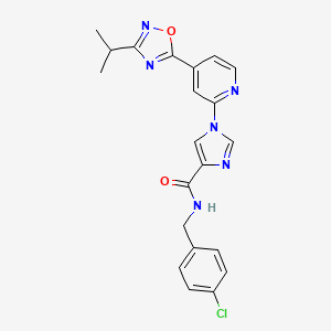 molecular formula C21H19ClN6O2 B11196439 N-(4-chlorobenzyl)-1-{4-[3-(propan-2-yl)-1,2,4-oxadiazol-5-yl]pyridin-2-yl}-1H-imidazole-4-carboxamide 