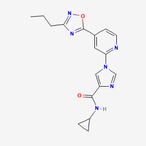 molecular formula C17H18N6O2 B11196452 N-cyclopropyl-1-[4-(3-propyl-1,2,4-oxadiazol-5-yl)pyridin-2-yl]-1H-imidazole-4-carboxamide 