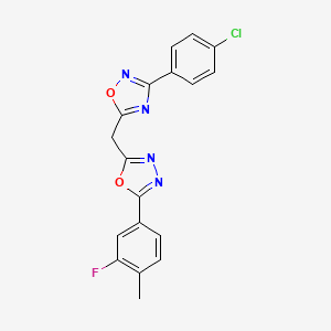 molecular formula C18H12ClFN4O2 B11196734 3-(4-Chlorophenyl)-5-{[5-(3-fluoro-4-methylphenyl)-1,3,4-oxadiazol-2-yl]methyl}-1,2,4-oxadiazole 