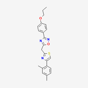 molecular formula C23H23N3O2S B11196775 5-{[4-(2,4-Dimethylphenyl)-1,3-thiazol-2-yl]methyl}-3-(4-propoxyphenyl)-1,2,4-oxadiazole 