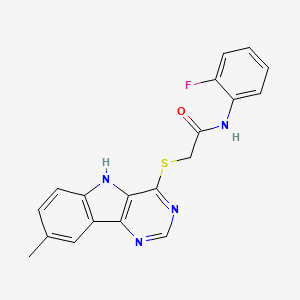 molecular formula C19H15FN4OS B11196841 N-(2-Fluorophenyl)-2-({8-methyl-5H-pyrimido[5,4-B]indol-4-YL}sulfanyl)acetamide 