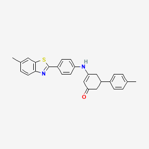 molecular formula C27H24N2OS B11196852 3-{[4-(6-Methyl-1,3-benzothiazol-2-yl)phenyl]amino}-5-(4-methylphenyl)cyclohex-2-en-1-one 