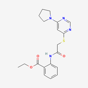 Ethyl 2-(2-((6-(pyrrolidin-1-yl)pyrimidin-4-yl)thio)acetamido)benzoate