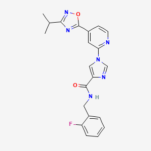 molecular formula C21H19FN6O2 B11197291 N-(2-fluorobenzyl)-1-{4-[3-(propan-2-yl)-1,2,4-oxadiazol-5-yl]pyridin-2-yl}-1H-imidazole-4-carboxamide 